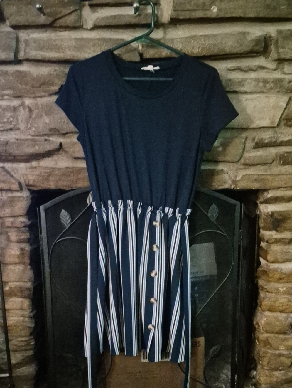 bailey blue Navy Striped Midi Dress with Button Front